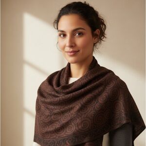 100% Pashmina Scarf Brown Spiral Swirl Wrap Shawl